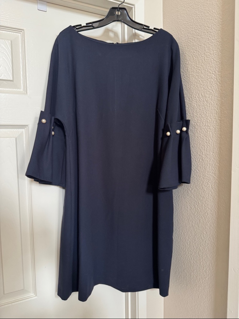 Banana Republic Navy Bell-Sleeve Shift Dress with Pearl Buttons